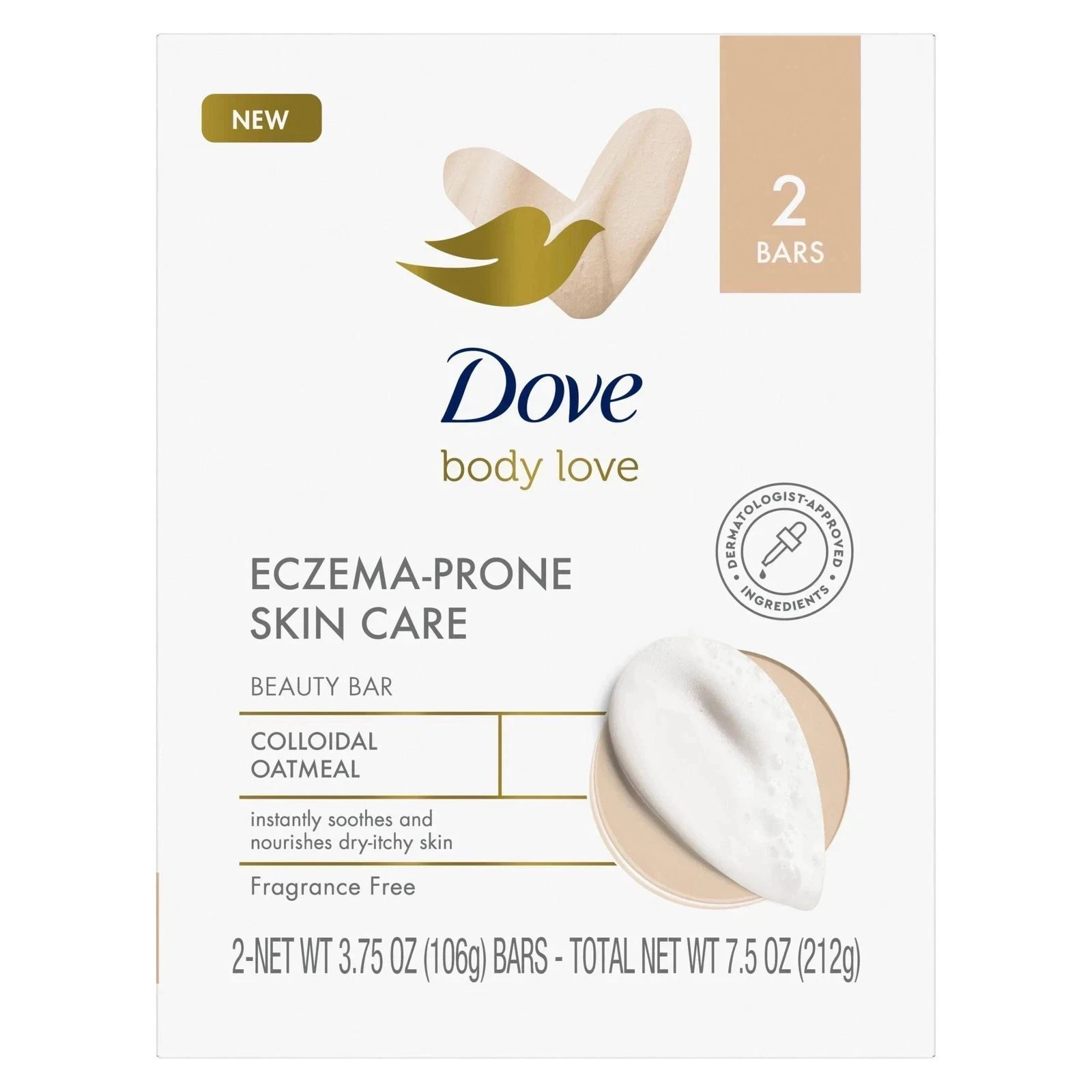2-Pack Dove Body Love Eczema Prone Skin Care Colloidal Oatmeal Acne Soap SEALED