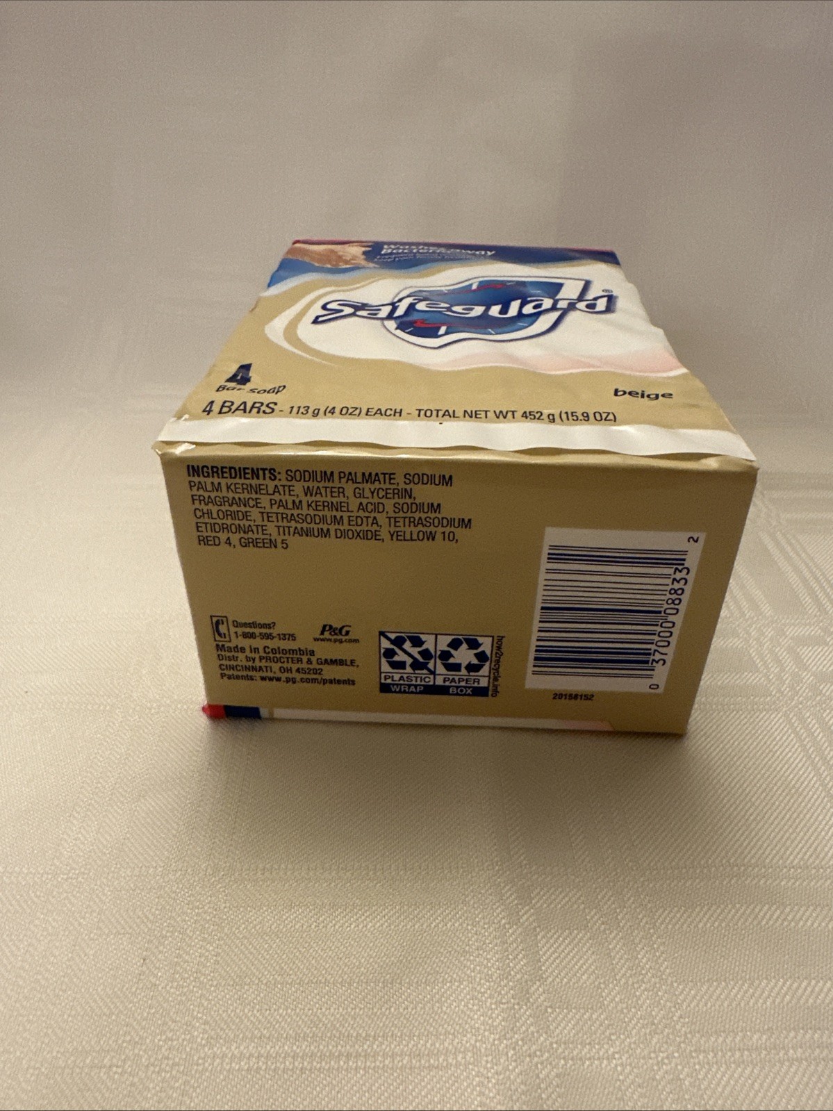 Safe-Guard Antibacterial Deodorant Bar Soap, Beige, 4 Oz, Pack of 4