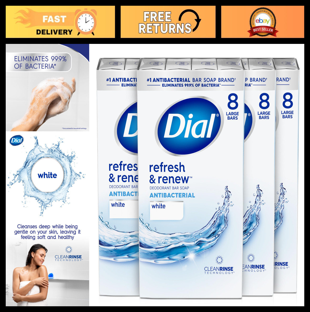 Antibacterial Bar Soap – Refresh & Renew, 4 oz, 32 Bars – Cleansing & Moisturizi