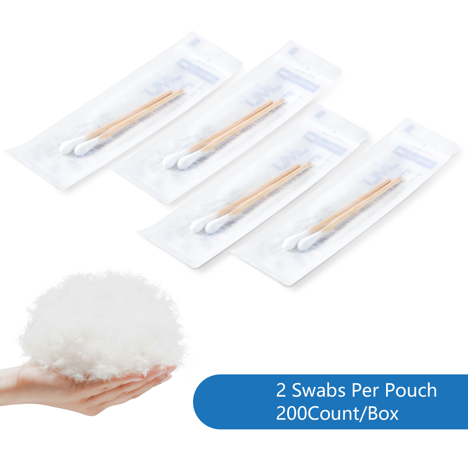 JMU Sterile Cotton Swabs Q-tips 3″ Sterile Wood Shaft Medical Swabs 200pcs/pk
