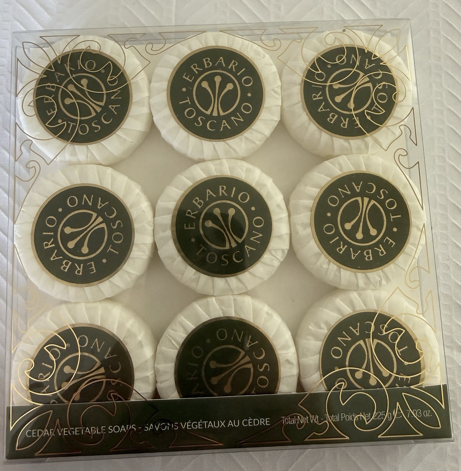 9 Cedar Vegetable ERBARIO TOSCANO Round Bar Soaps Made in Italy Total Wt 7.93oz