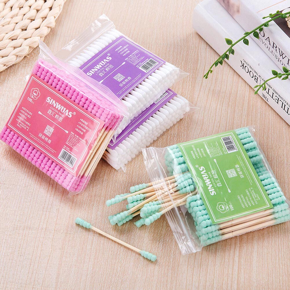 100x Cotton Swabs Swab Q-tips Wood Wooden Handle Cleaning Applicators Cosmetic