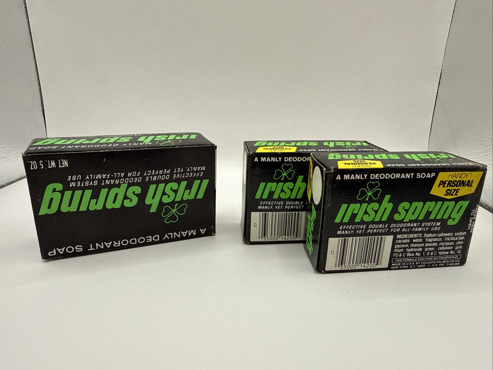 3 Bars of Vintage 1970’s Collectible Irish Spring Deodorant Soap 5oz & 3.5oz