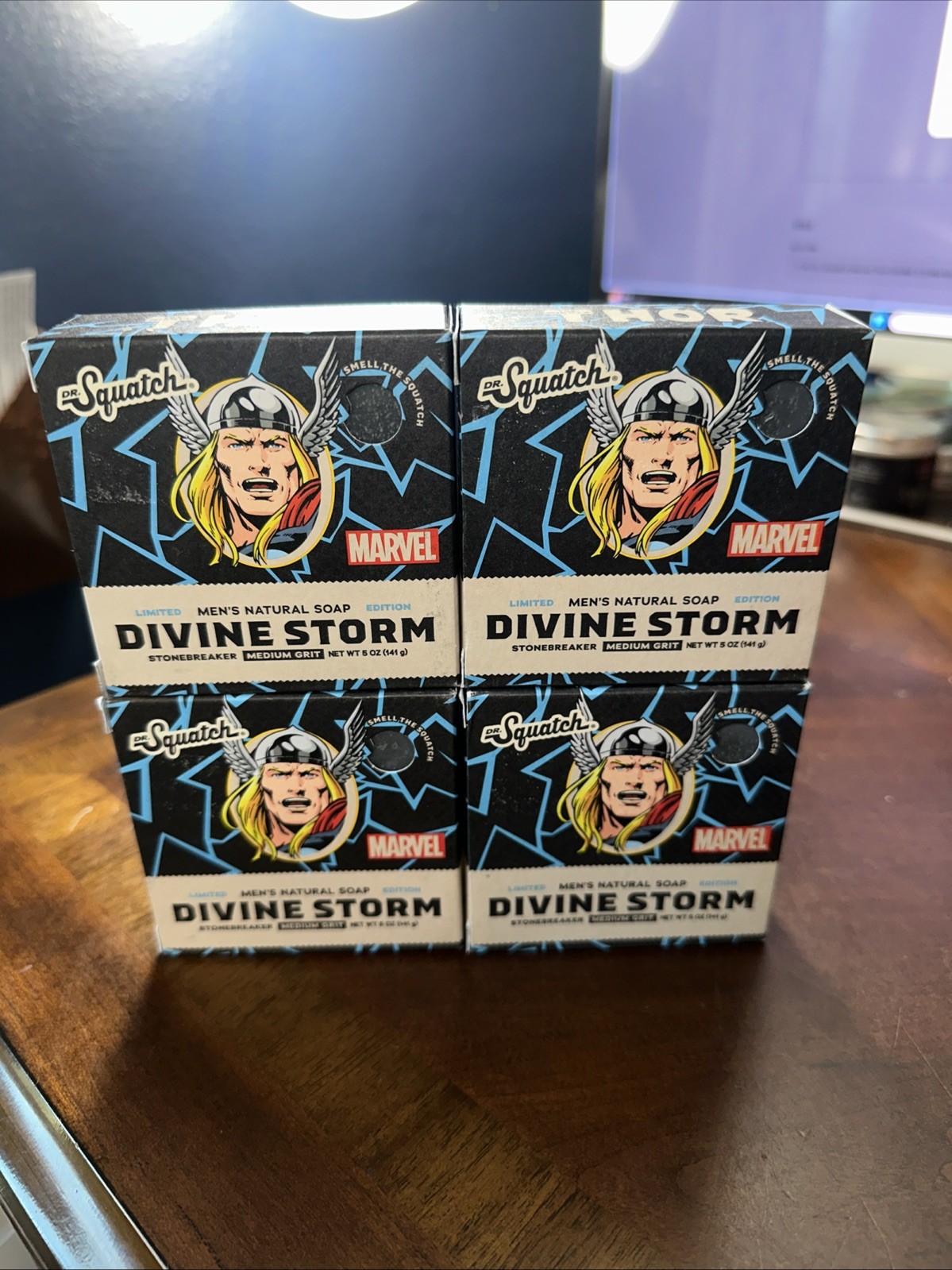 4 Pk: Dr. Squatch Marvel Thor DIVINE STORM Med. Grit 5oz Soap Bar (2713-D6)