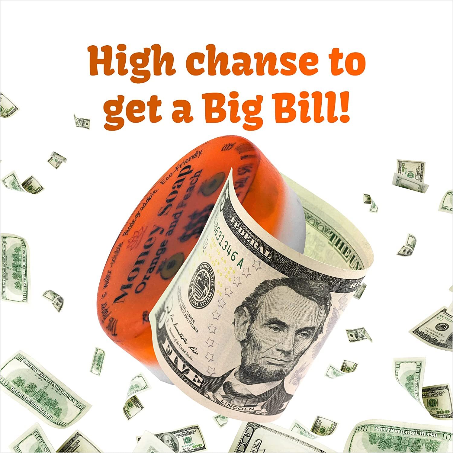 1 Glycerin Soap Bar with Real Money Inside with Cash Gift inside Orange & Peach