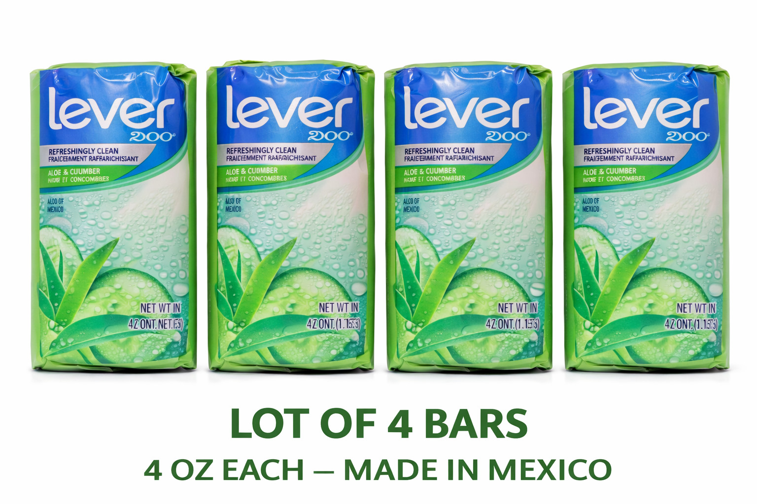 Lever 2000 Fresh Aloe Cucumber Bar Soap Made in Mexico Lot of 4 Bars 4 oz Ea HTF