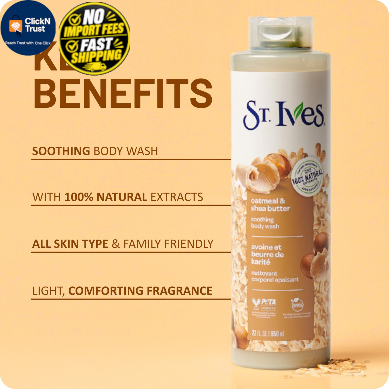 St. Ives Oatmeal & Shea Butter Body Wash | 22 Fl Oz (Pack of 1), No Color