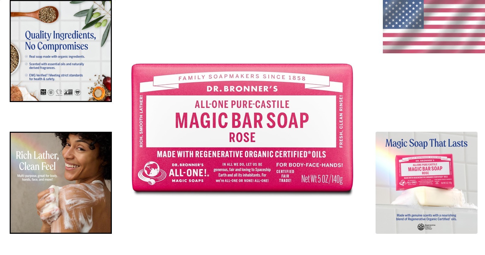 Castile Bar Soap Organic Rose 5oz for Face Body Hair Gentle Moisturizing