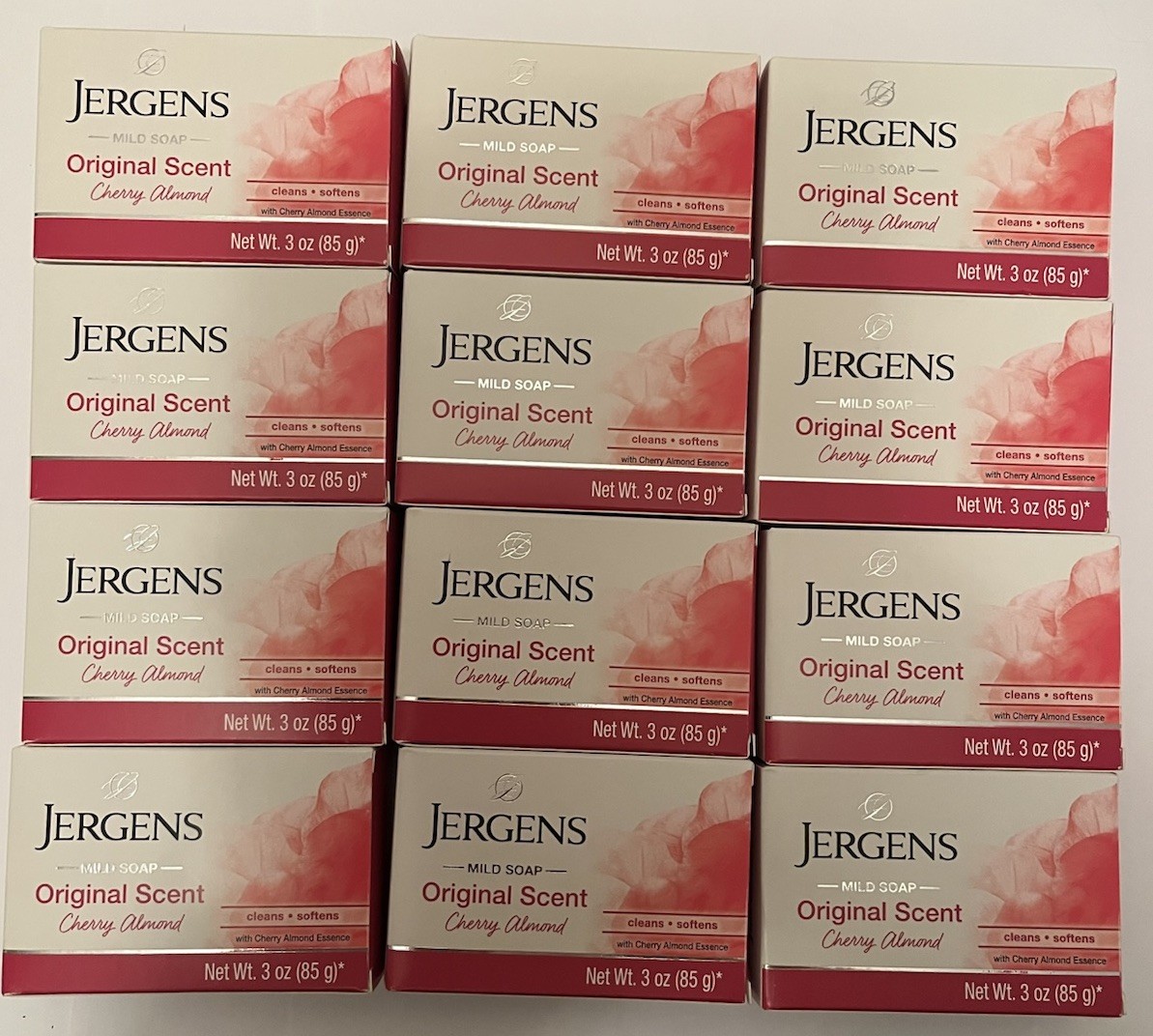 Lot of 12 JERGENS Mild Bar Soap Cherry Almond Original Scent 3 oz.