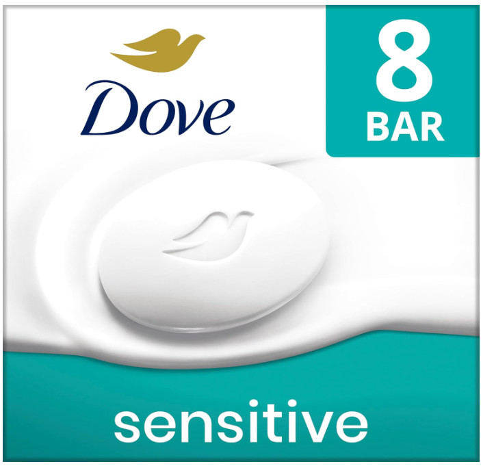 Dove Sensitive Skin Beauty Bar Soap 8 Pack Fragrance Free Hypoallergenic