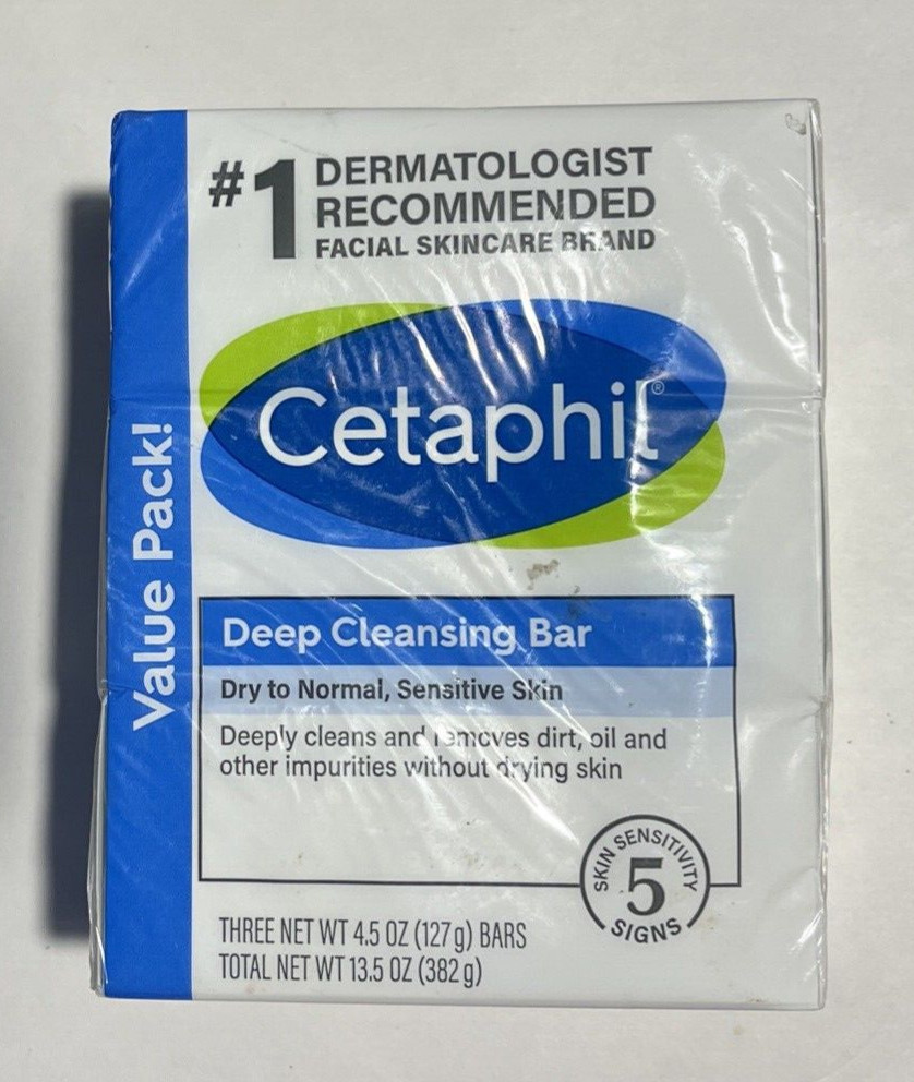 CETAPHIL Deep Cleansing Bar 3 Bars 4.5 oz each-Dry to Normal Skin NEW