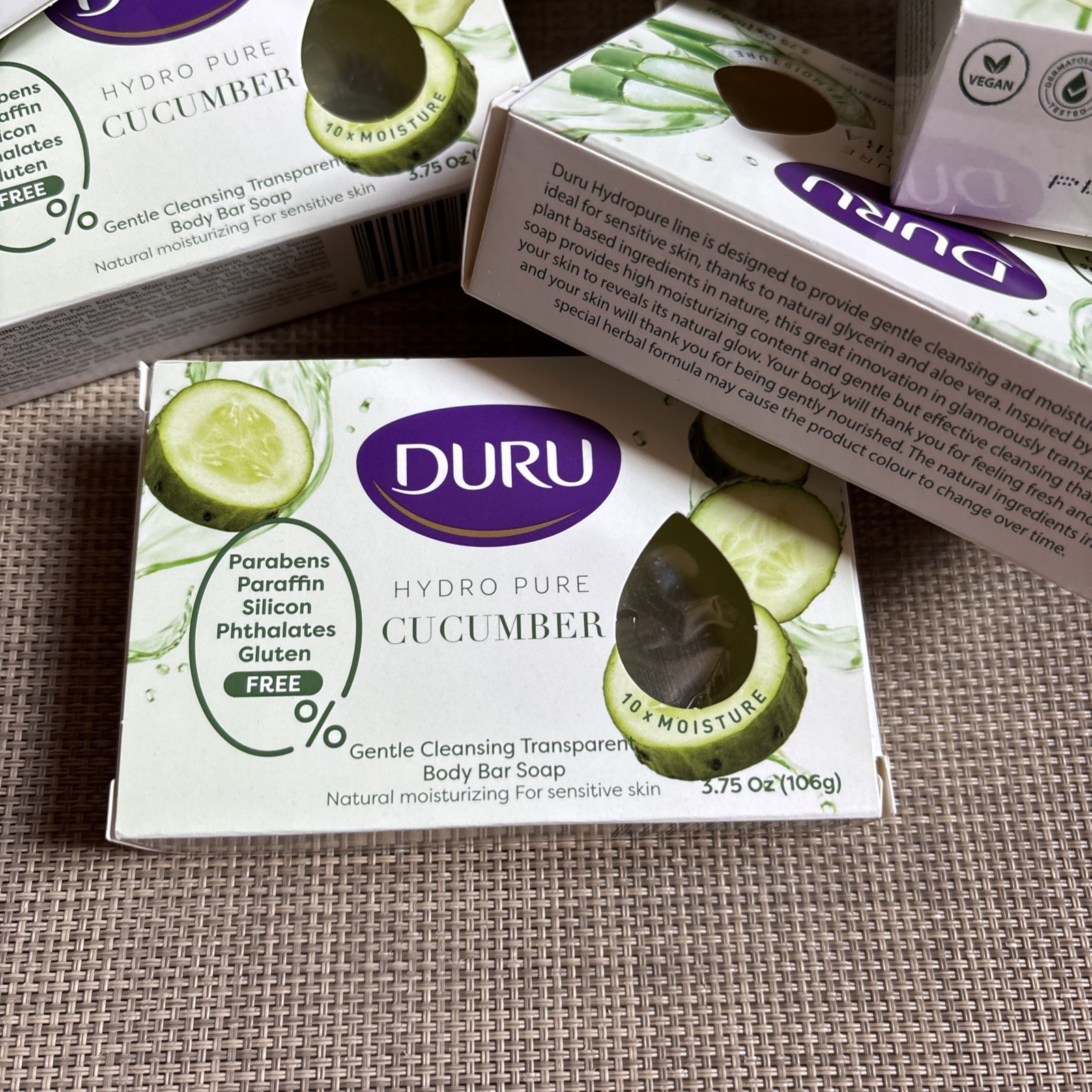 6x DURO HYDRO-PURE CUCUMBER transparent clear NO SILICONE Natural Vegan BAR SOAP