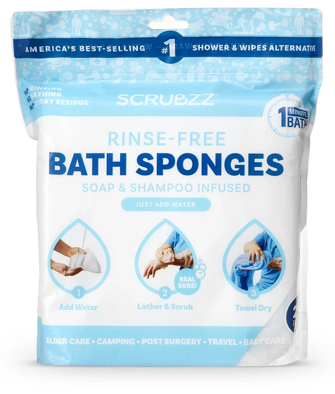 Scrubzz Disposable Rinse Free Bathing Wipes – 25 Count (Pack of 1), Unscented