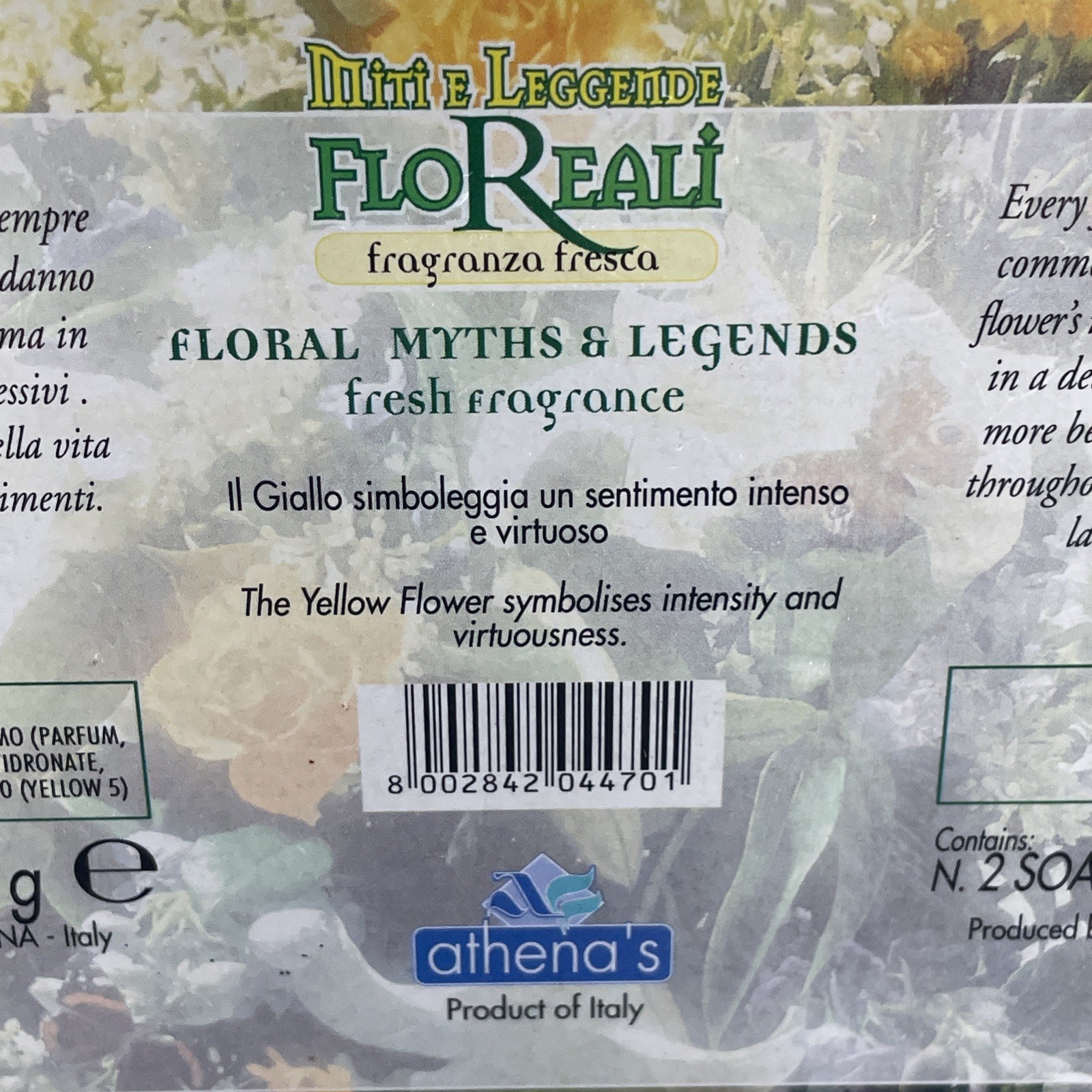 Vtg Floral Myths & Legends Fresh Fragrance Bar Soap 10.6 oz Bologna Italy Athens