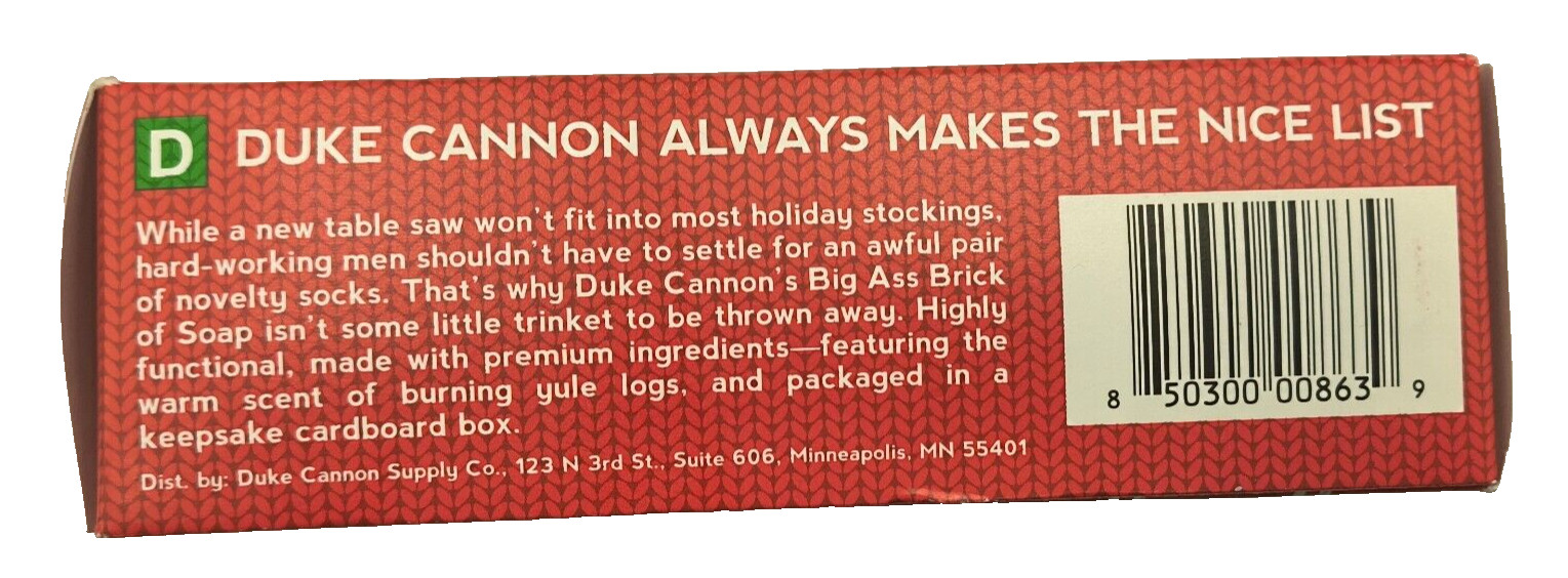 Duke Cannon Supply 2 Bars Big Ass Brick of Soap Ugly Sweater Christmas Yule Log