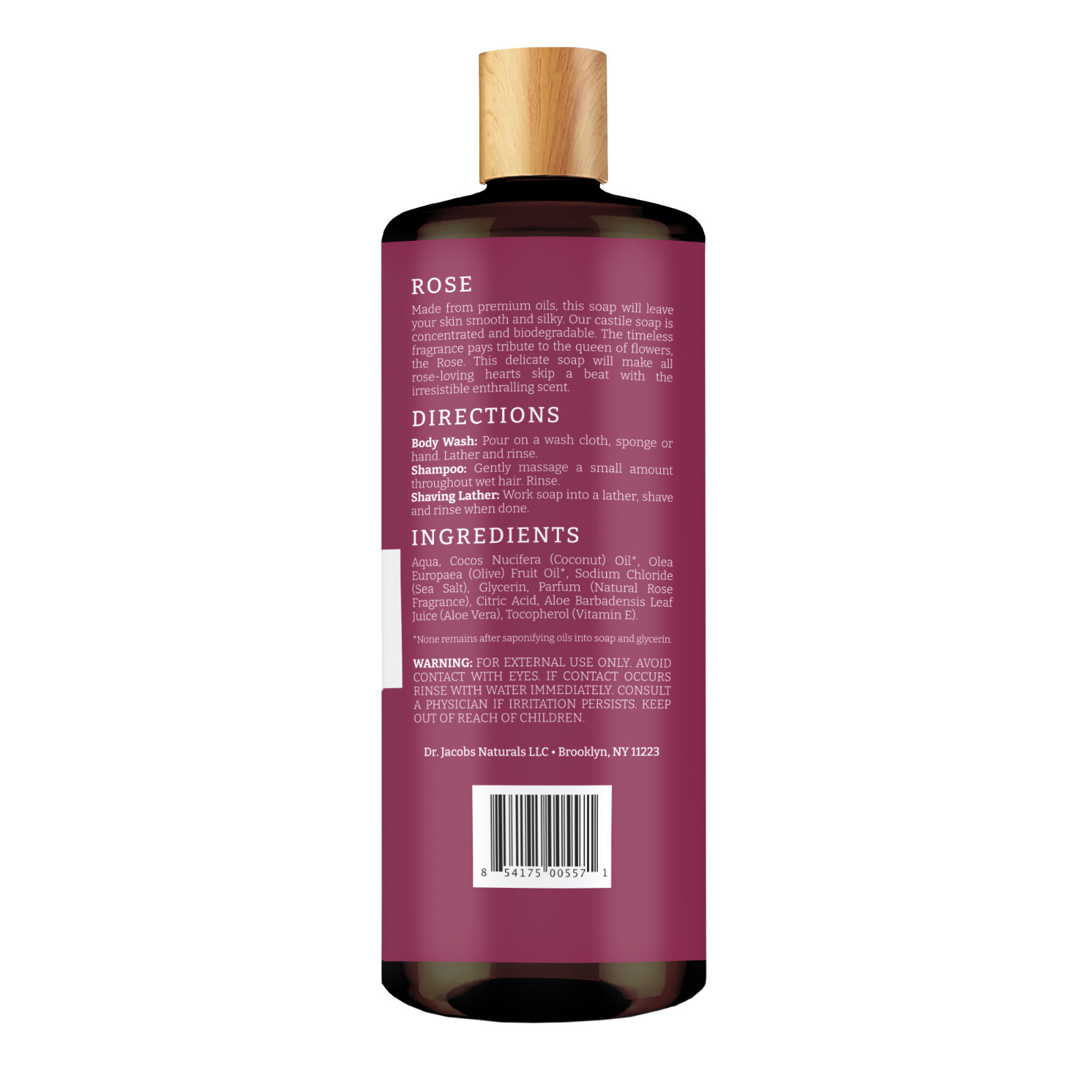 Dr Jacobs Naturals 32oz Rose Castile Body Wash Soap Plant-Based