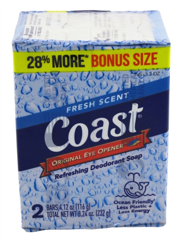 Coast Bath Bars Fresh Scent 4.12 Ounce 2 Count Bonus Size