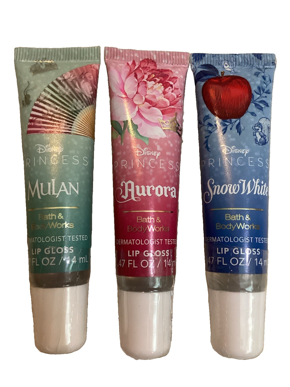 Bath and Body Works~Disney Lip Gloss -Mulan, Aurora & Snow White Set Of 3~Ltd.Ed