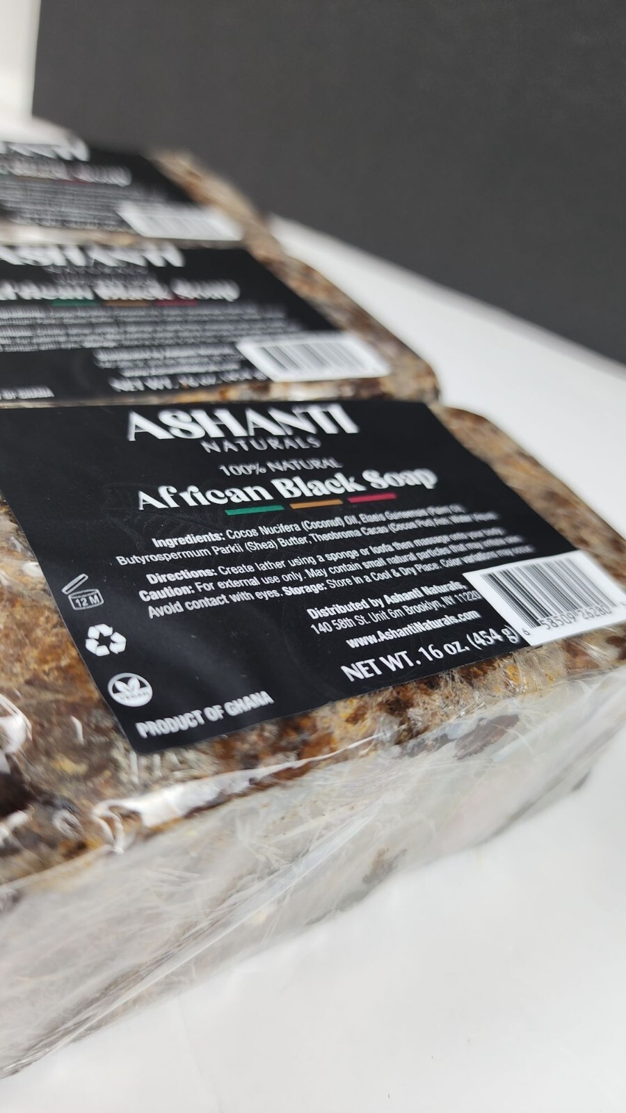 Ashanti African Fragrance Free Black Soap, 3 bars, 46oz /1362g