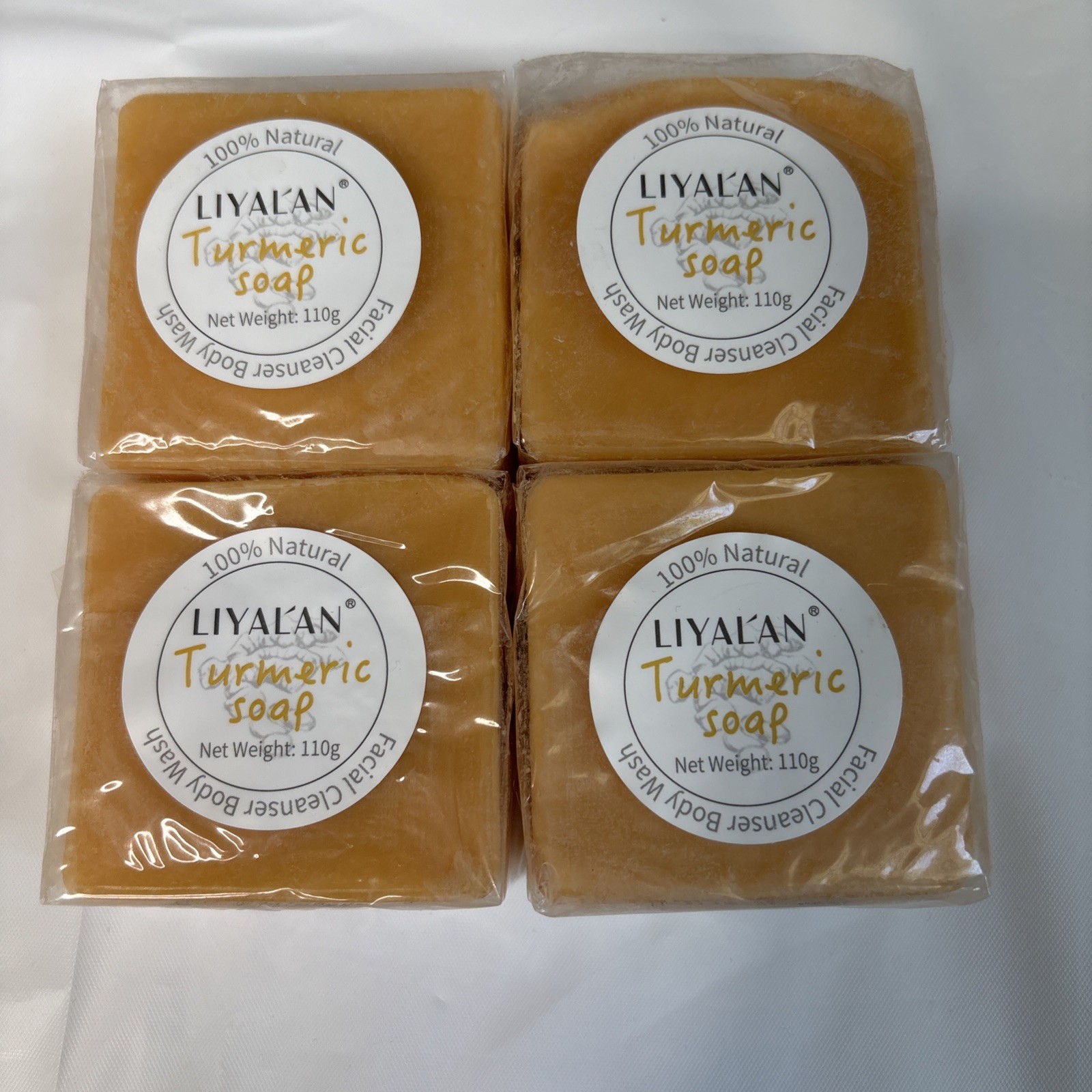 Lot of 4 Small Liyalan Bar Soap Turmeric 110g Each NEW Facial Cleanser body Wash