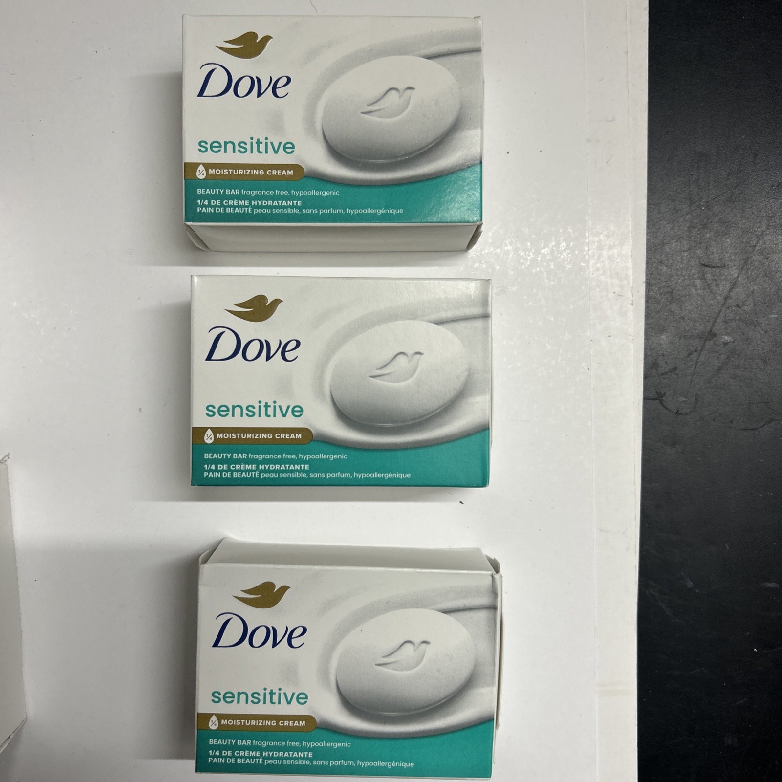 Dove Sensitive Beauty Bar 3.75oz Soap 3 Bars with 1/4 Moisturizing Cream