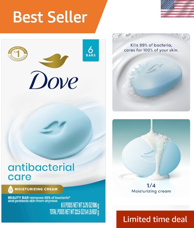 Moisturizing Antibacterial Beauty Bar Soap – 6 Count, 3.75 oz for All Skin Types