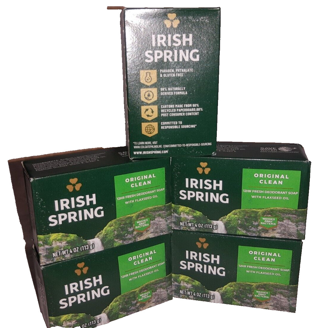 Original Clean Irish Spring Bar Soap 5 count Deodorant Flaxseed 4 oz Paraben FRE