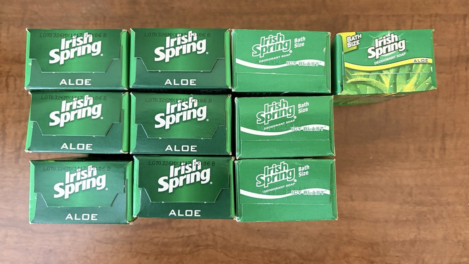10 Lot Irish Spring Aloe/Icy Blast Soap; NO Flaxseed/Linseed Oil; NOS 3.7/3.75oz