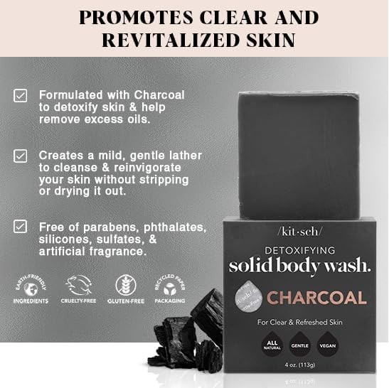 Charcoal Soap Body Wash Bar for Cleansing – , 4 oz | Detoxifying Bar Soap w/ …