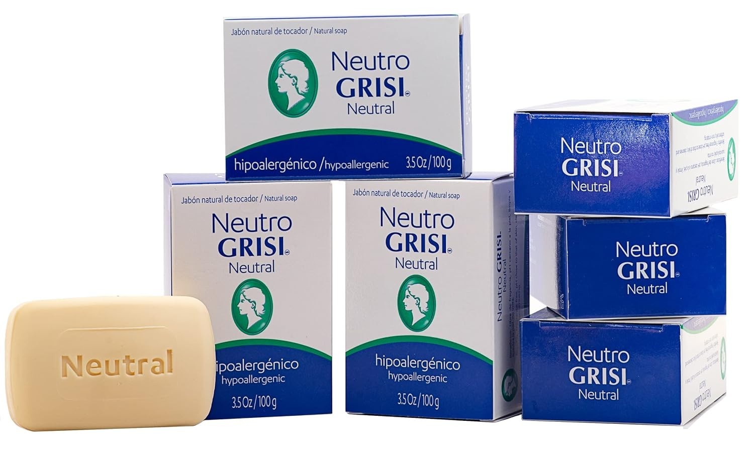 Grisi HypoAllergenic Clean Neutral Soap Bar, No Chemical, Color, Aroma, 3 Count