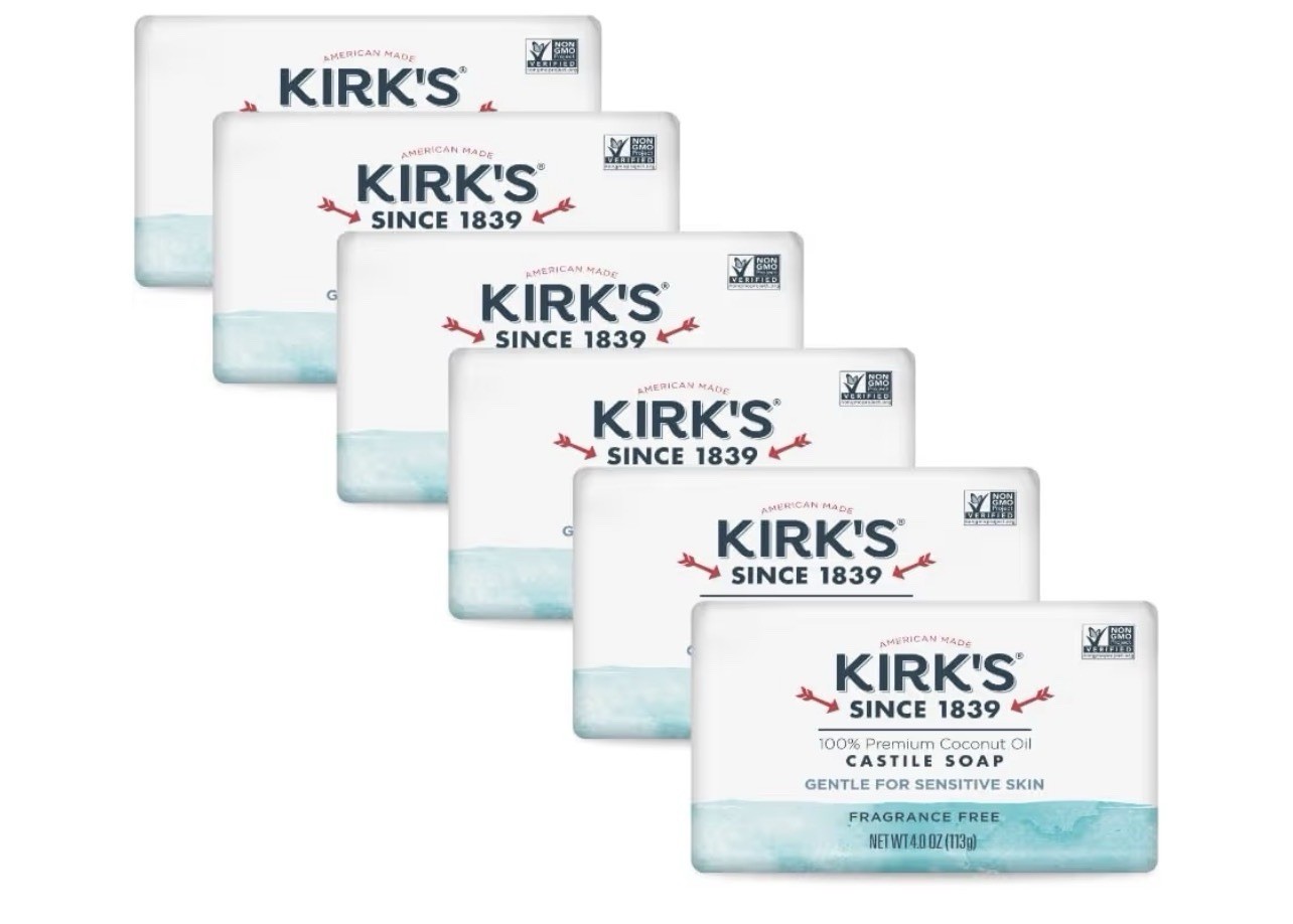 Kirks Castile Soap Bars – Vegan, Fragrance Free, 4 oz, 6 Pack Exp 02/2030