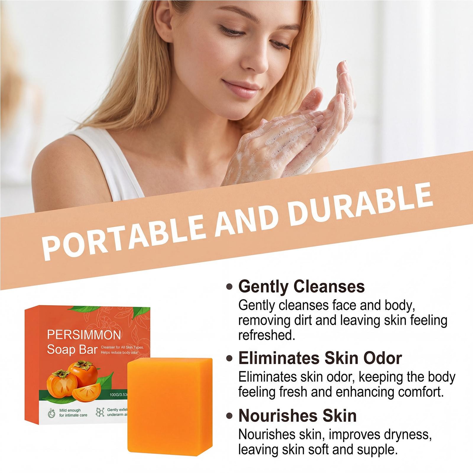 Persimmon Soap Bar, Natural Refreshing Cleansing Soap 100g