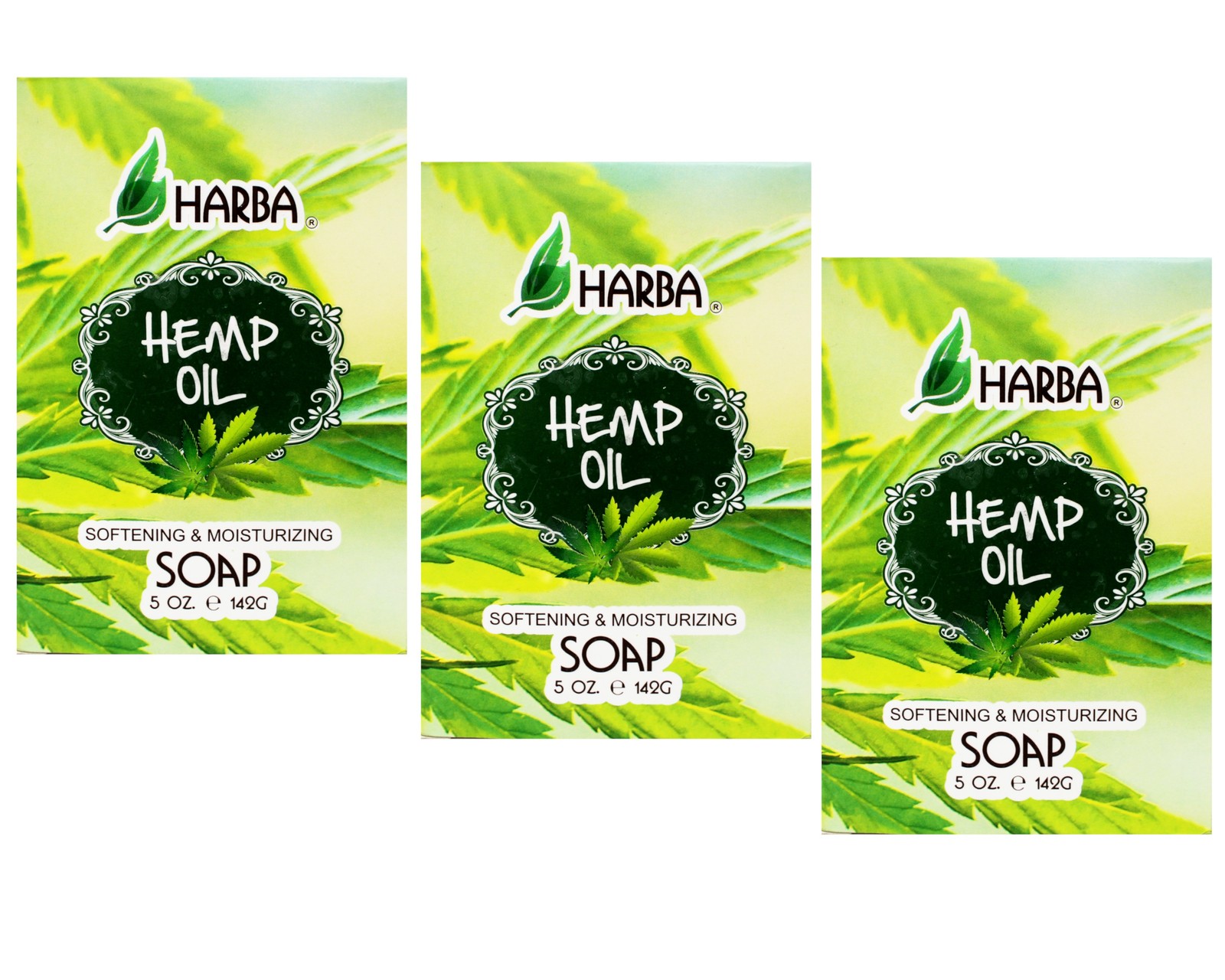 Harba Bath Soap Hemp Oil, Softening & Moisturizing, 5 OZ (142g) – 3 Pack