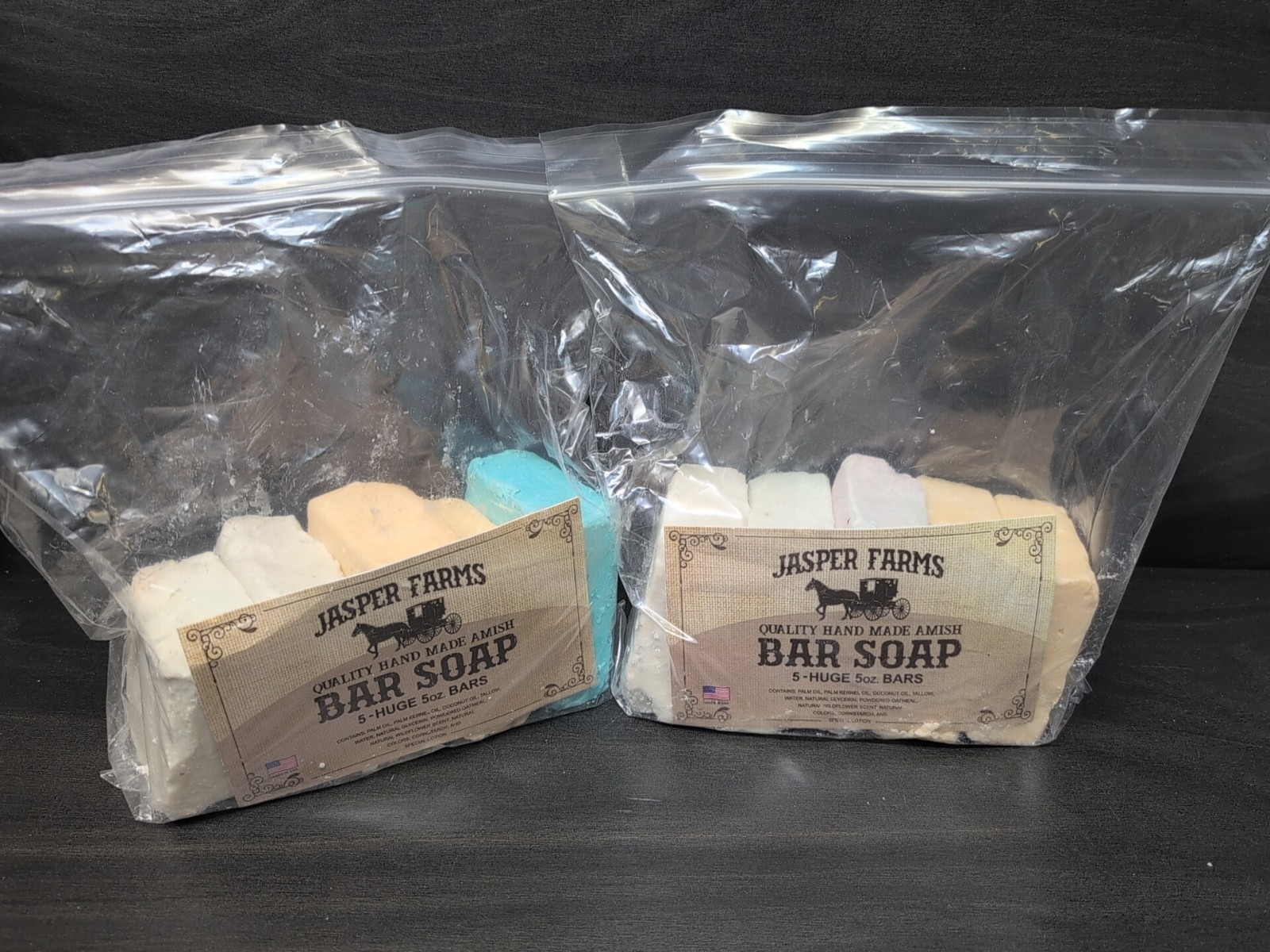 2 Bags Jasper Farms Amish Handmade Soap 10 Huge 5 oz Bars