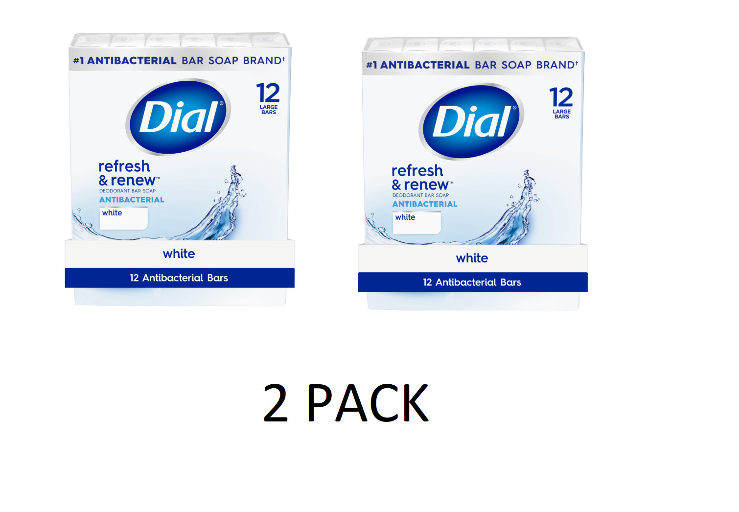 2 PACK Dial Antibacterial Bar Soap, Refresh & Renew, White, 4 oz, 12 Bars