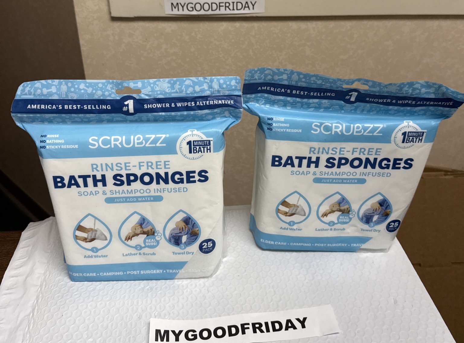 Scrubzz Bath Alternative Rinse Free Bath Sponges – SET OF 2 (25 Each Total 50)