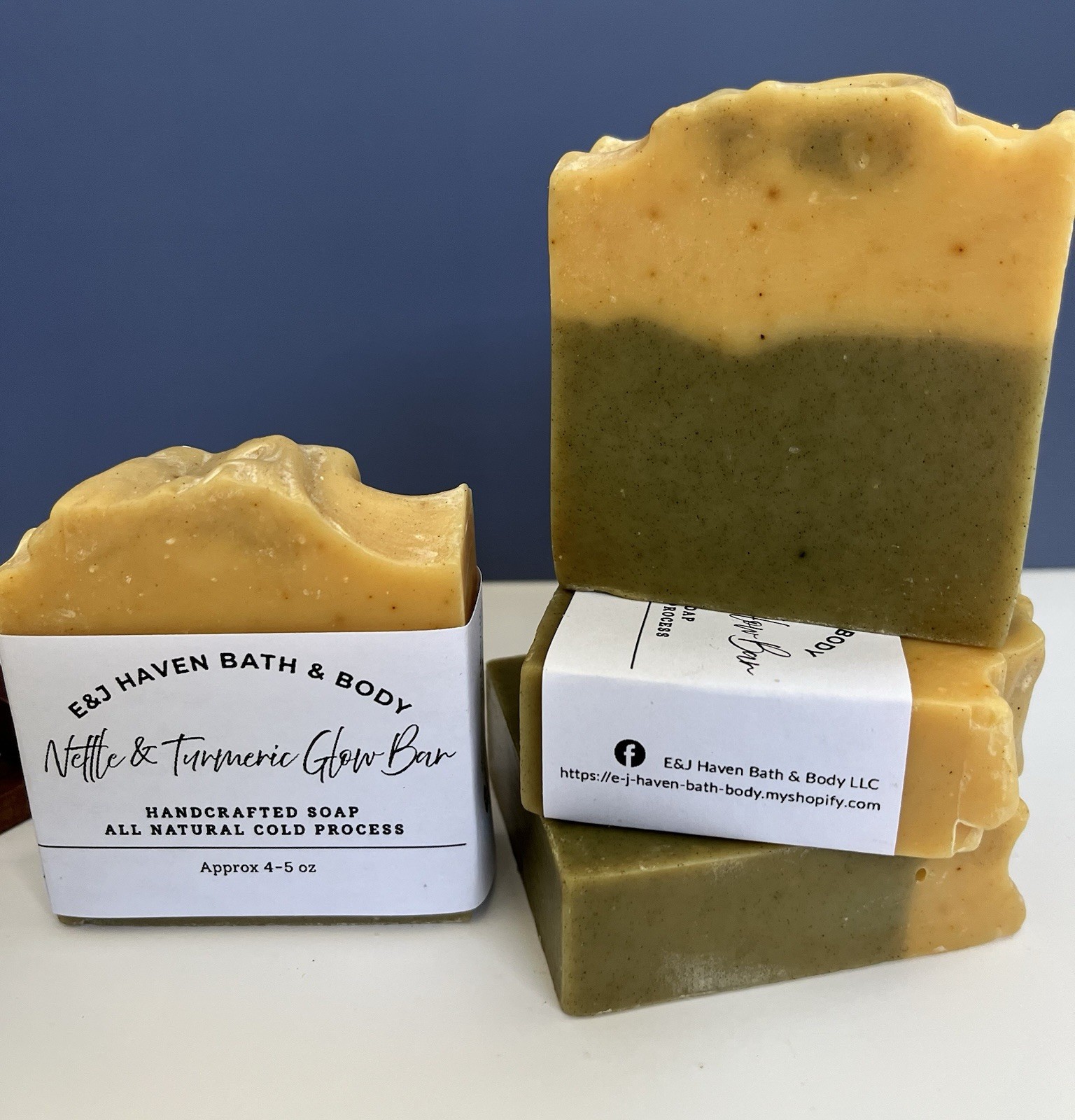 E&J Haven Bath & Body Nettle & Turmeric Herbal Glow Bar Soap Cold Process 4-5 oz