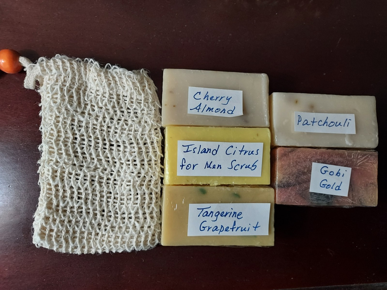 Lot Set 5 Small Mini Samples Handmade Soap Sample Bars & 1 Sisal Saver Pouch Bag