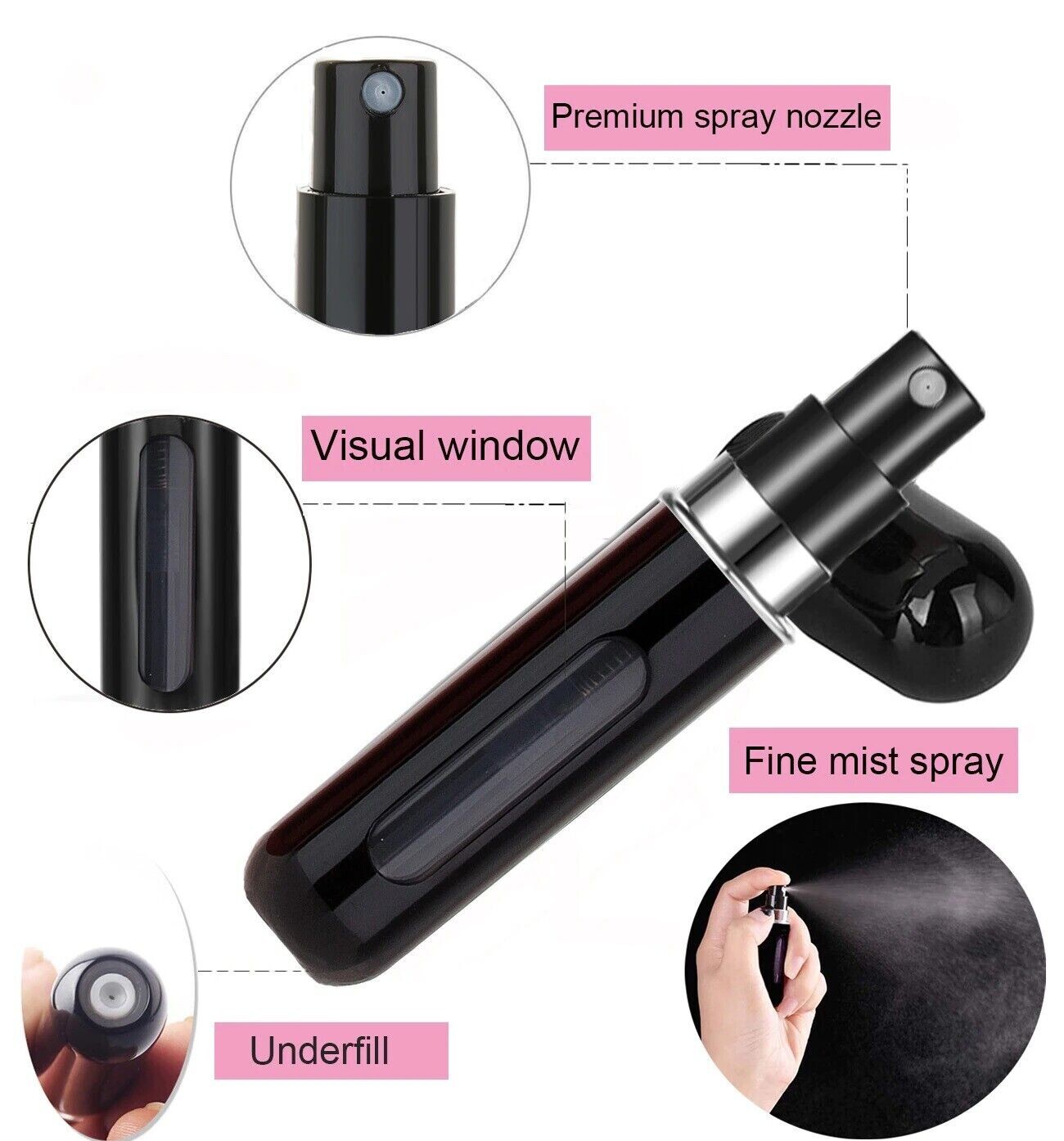 5 Pcs Travel Portable Mini Refillable Perfume Atomizer Bottle Spray Pump Case