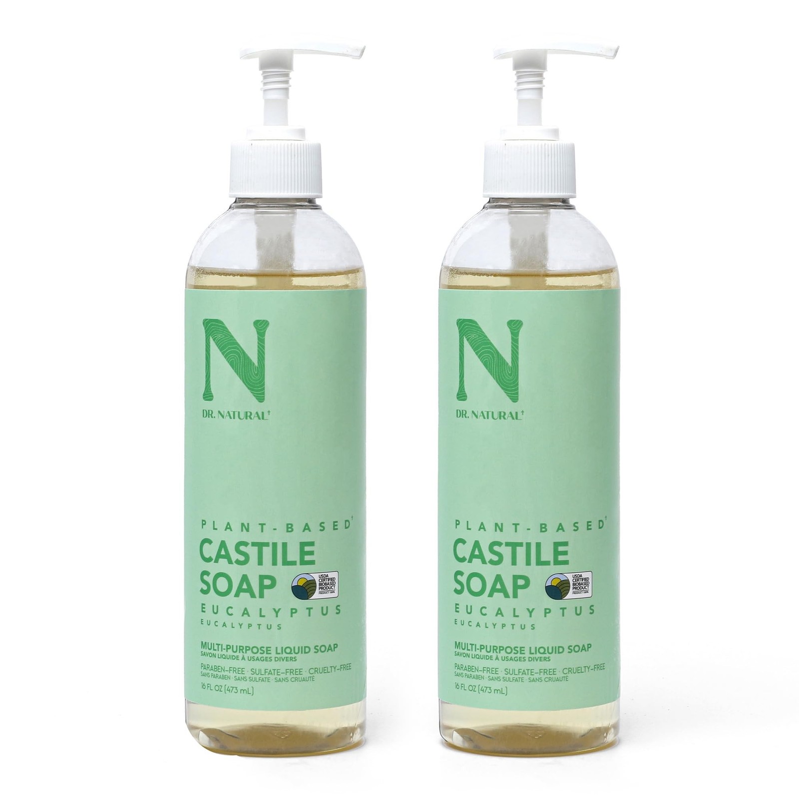 Dr. Natural Pure Castile Soap 2pc, Eucalyptus, 16 oz 8 Ounce (Pack of 2)