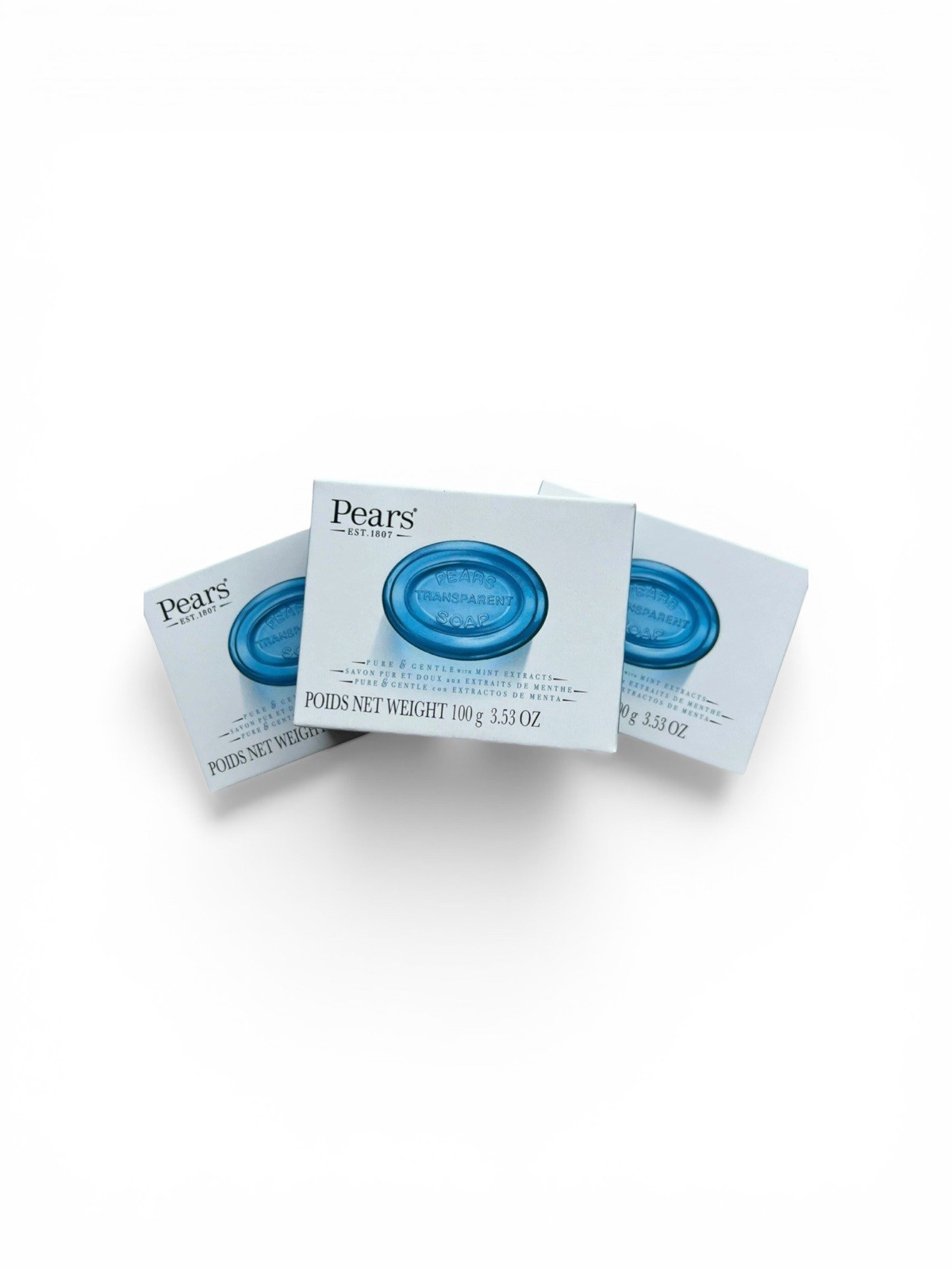 3 x Pears Transparent Soap Pure & Gentle w/ Mint Extracts, 3.53oz EA