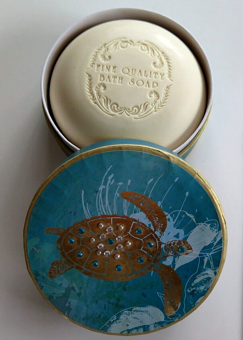Eucalyptus & Aloe LUXURY BATH SOAP 7.75 OZ Round Bar in Rhinestone Turtle Case