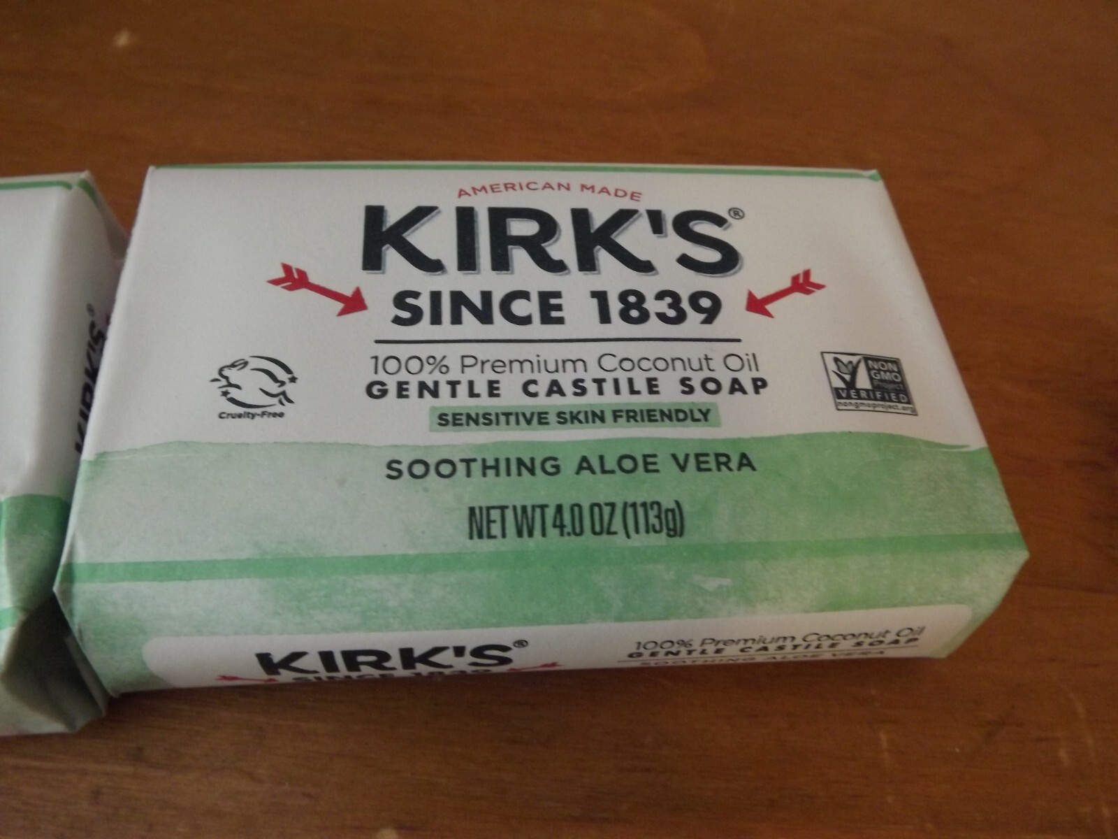3 BARS KIRK’S Castile Soap 100% PREMIUM COCONUT OIL Aloe Vera 4oz Bars NON GMO