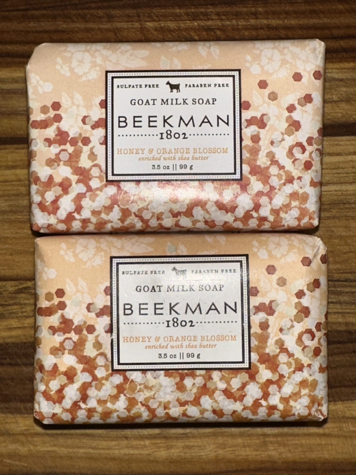 2 Bars Beekman 1802 Honey & Orange Blossom Goat Milk Bar Soap 3.5oz 99g NEW
