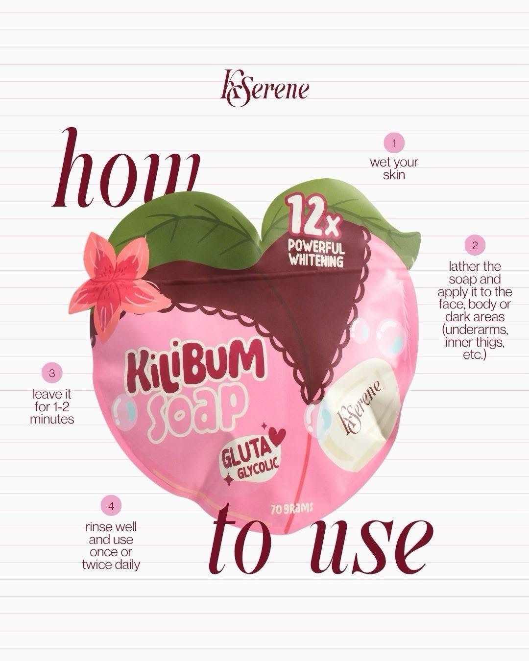KSerene KiLiBUM Soap 70g x 3 Bars and Extra White Underarm Serum Cream 30ml
