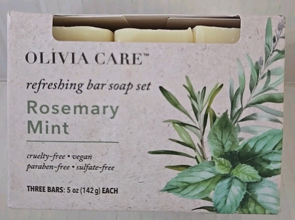 Olivia Care – Rosemary Mint Refreshing Bar Soap Set 3 Bars, 5oz Each