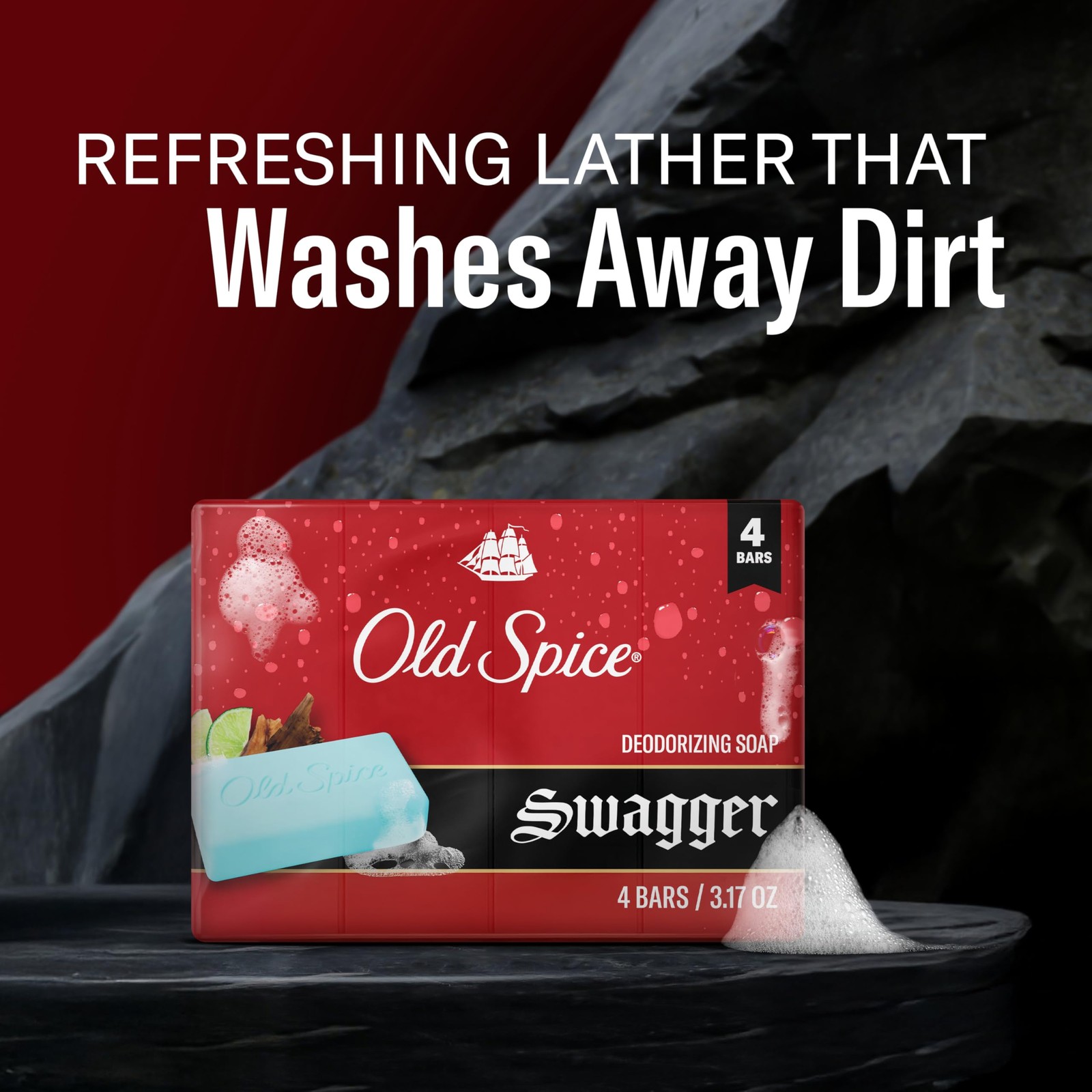 Old Spice Bar Soap for Men, Refreshing Clean to 3.17 Ounce (Pack of 4), Red