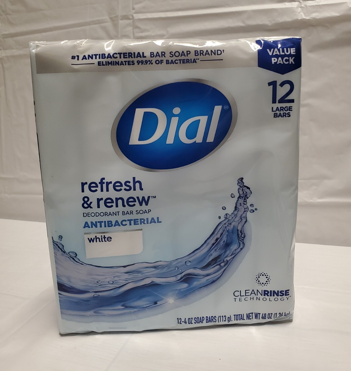 Dial Refresh & Renew Antibacterial Deodorant Bar Soap White 12 Pack 4oz