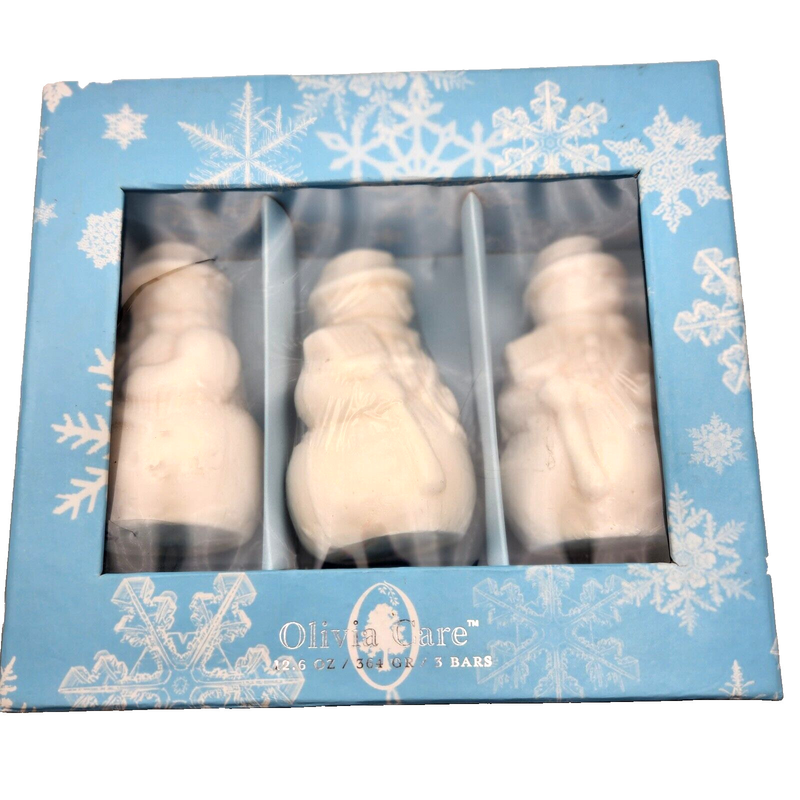 OLIVIA CARE BATH BEAUTY SNOWMAN 3 BARS FRANCE Olive oil Palm oil essential oils