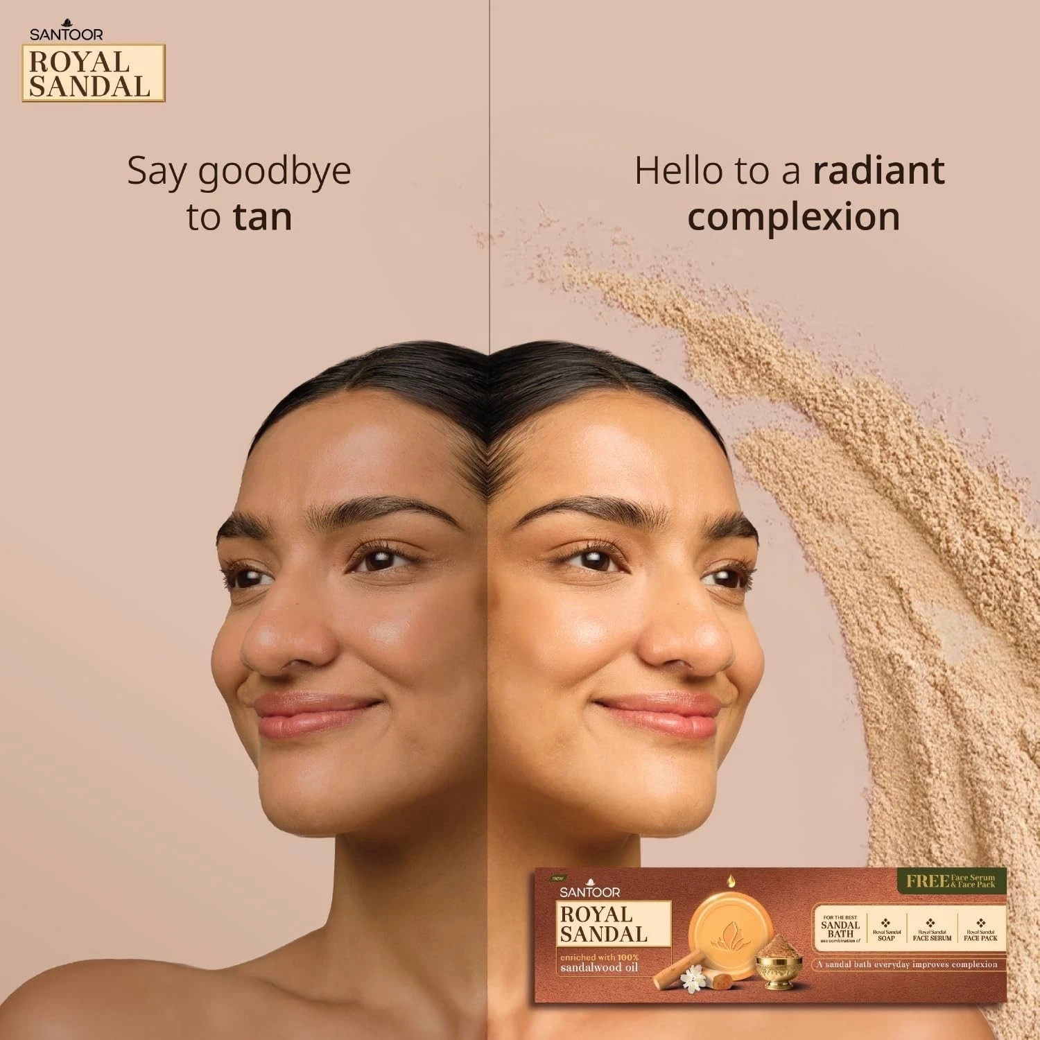 Santoor Royal Sandal Detan Pack 3 Soaps + Free Serum + Free Face Pack